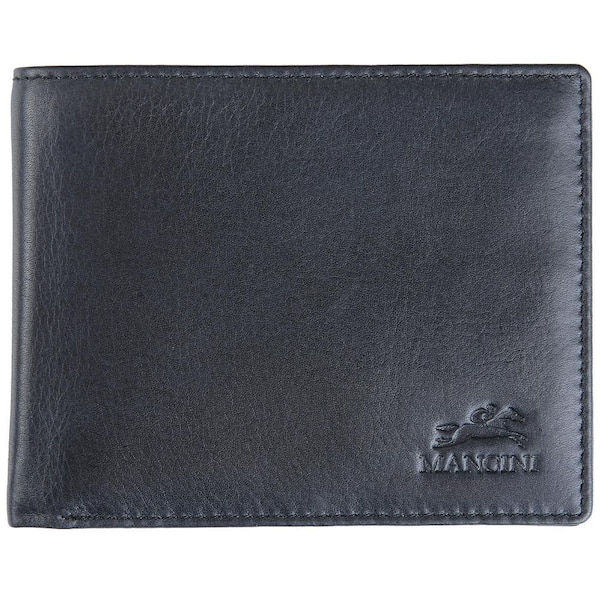 MANCINI Bellagio Collection Black Leather Center Wing RFID Wallet with Coin Pocket