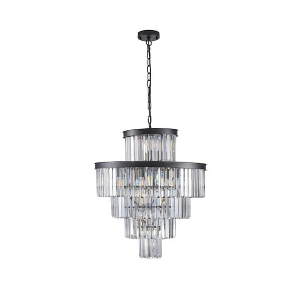 HKMGT 5-Tier 15-light Black Crystal Chandelier for Living Room and