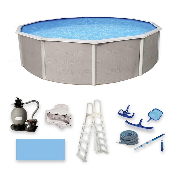 Blue Wave Belize 18 ft. Round x 52 in. Deep Metal Wall Above Ground Pool Package with 6 in. Top Rail