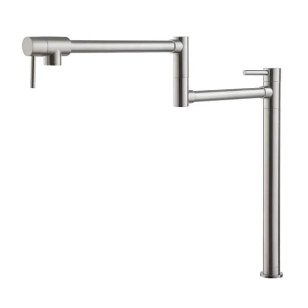 CASAINC Deck Mount Pot Filler Faucet, Folding Kitchen Faucet with Stretchable Double Joint Swing Arms in Brass Brushed Nickel