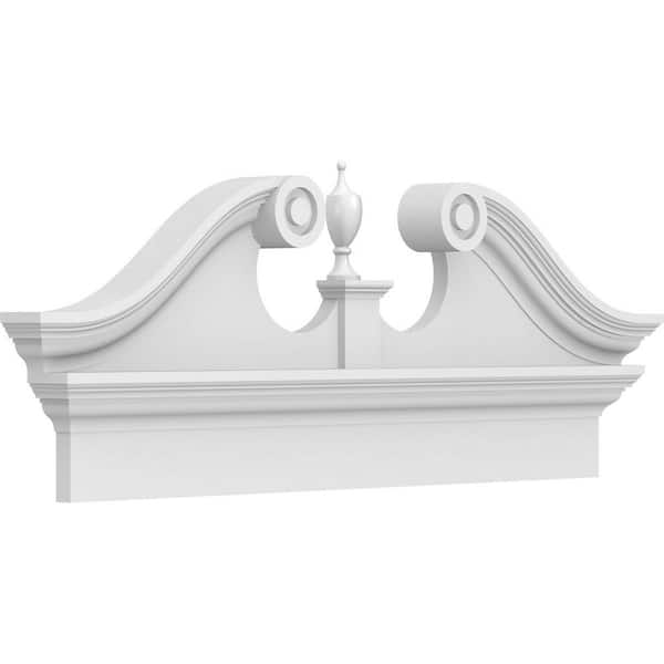 Ekena Millwork 38 in. W x 16-3/8 in. H x 2-3/4 in. P Rams Head Signature Urethane Combination Pediment Urn Ships Unattached in Box Prim