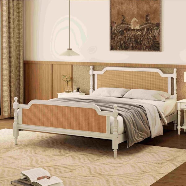 Polibi White Wood Frame Queen Platform Bed