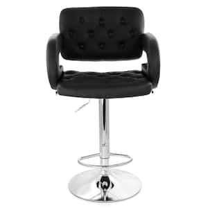 35 in. Black and Chrome High Back Faux Leather Tufted Bar Stool with Adjustable Height