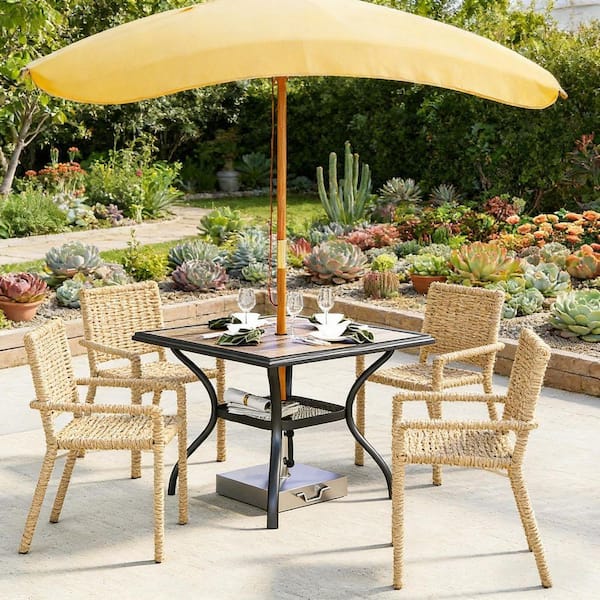 dining table patio with umbrella hole 37 in. Square Metal Plastic Outdoor Dining Table All-Weather Garden Table  with Umbrella Hole for Patio Deck Backyard hh-202
