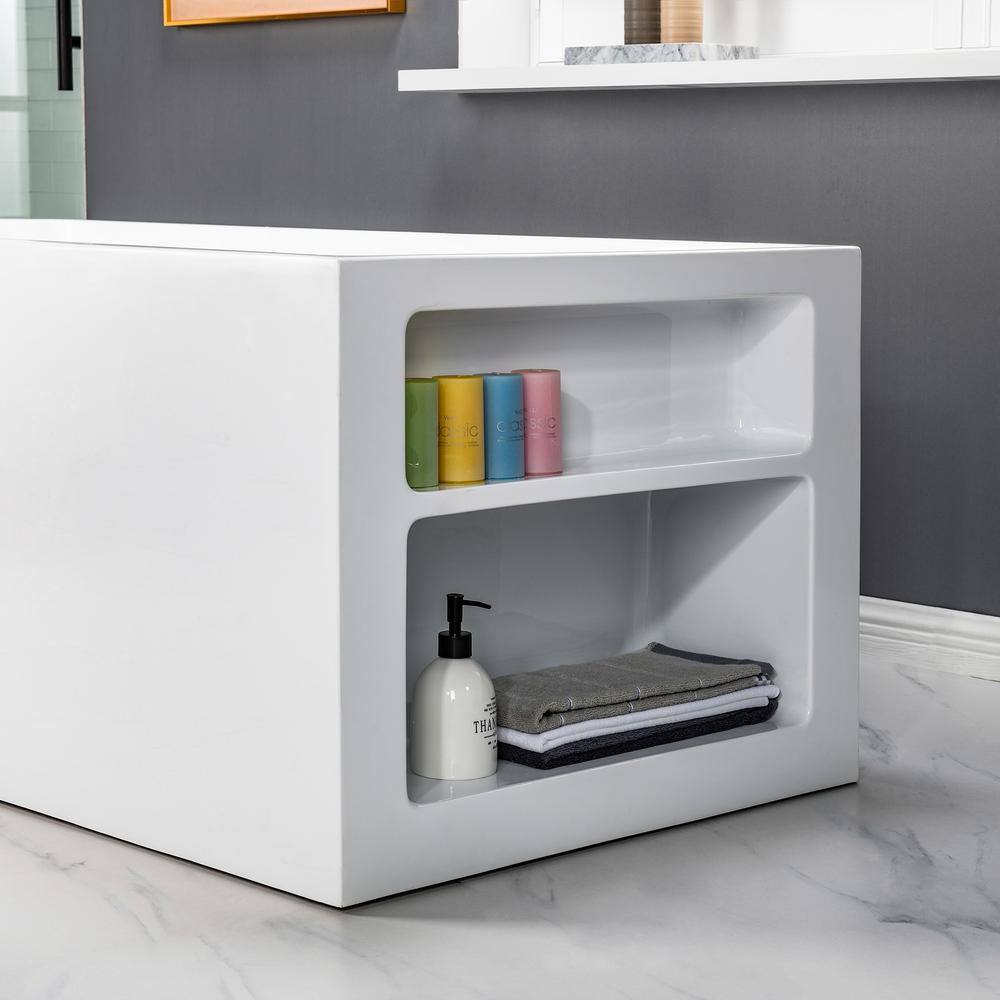 59'' White Acrylic Freestanding Rectangular Soaking Bathtub