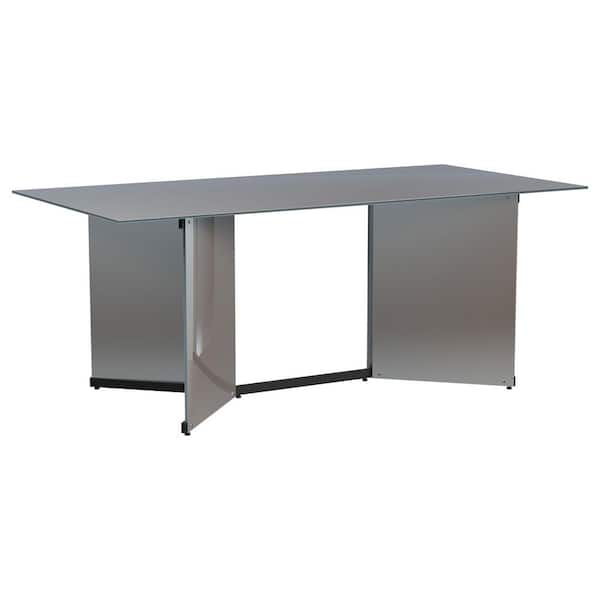 Coaster Emery Contemporary Silver Glass Top 76 in. Trestle Mirrored Dining Table Seats 10