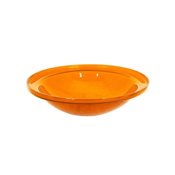 Reflective Crackle Glass Birdbath Bowl, 12.5 in. dia. Mandarin Orange