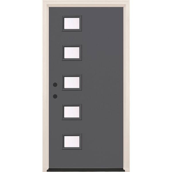 Builders Choice 36 in. x 80 in. Right-Hand/Inswing 5-Lite Clear Glass London Painted Fiberglass Prehung Front Door w/4-9/16 in. Frame
