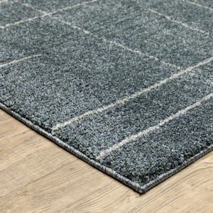 Blue and Grey Geometric 2 ft. x 8 ft. Power Loom Stain Resistant Runner Rug