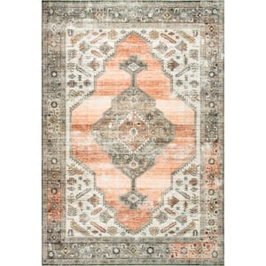 Gracie Distressed Medallion Machine Washable Peach 2 ft. x 3 ft. Accent Rug Area Rug