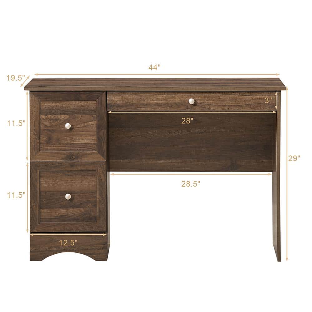 Charming Brown Engineered Wood Computer Desk with 3 Drawers