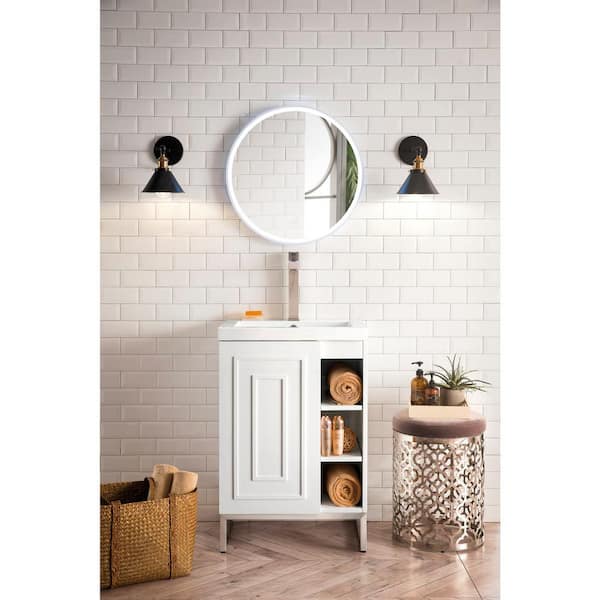 James Martin Vanities Alicante 23.6 in. W x 18.3 in. D x 35.5 in. H Bath  Vanity in Glossy White with White Glossy Resin Top E110V24GWBNKWG - The  Home Depot