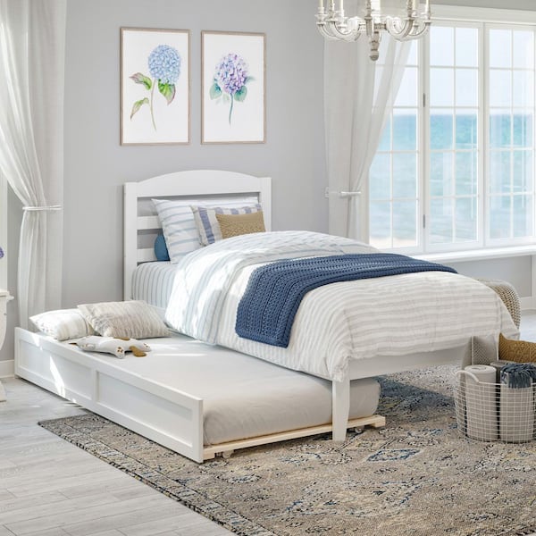 AFI Warren 38-1/4 in. W White Twin XL Solid Wood Frame with Twin XL Pull Out Trundle Bed and USB Charger Platform Bed