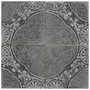 Kings Jaipur Black 8-3/4 in. x 8-3/4 in. Ceramic Floor and Wall Take Home Tile Sample