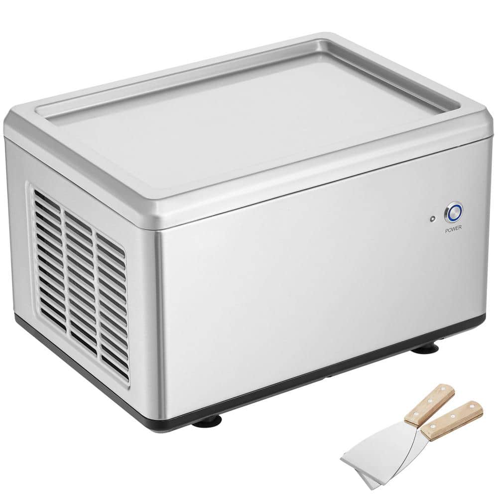 Fried Ice Cream Roll Machine, 12.6 in. x 8.5 in. Pan, Stainless Steel Maker with Compressor and 2 Scrapers for Ice Cream