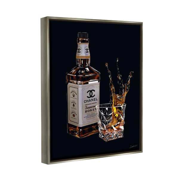 The Stupell Home Decor Collection Splashing Liqueur Glam Whiskey Bottle Design By Ziwei Li Floater Frame Food Art Print 21 in. x 17 in.