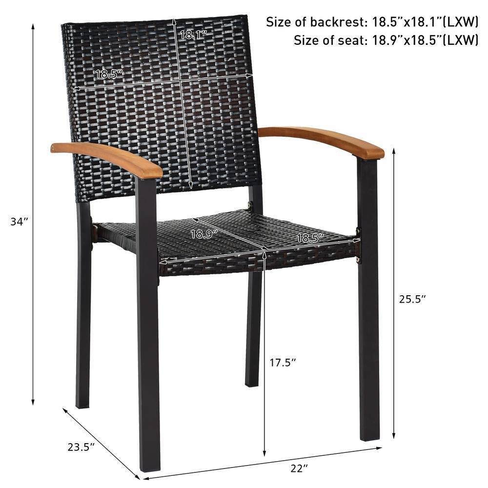 Rustic Wicker Dining Armchair with Cushions and Acacia Wood Armrests