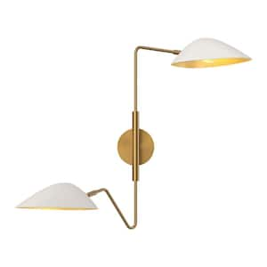 Oscar 6-in 2 Light 60-Watt Aged Gold/White Vanity Light