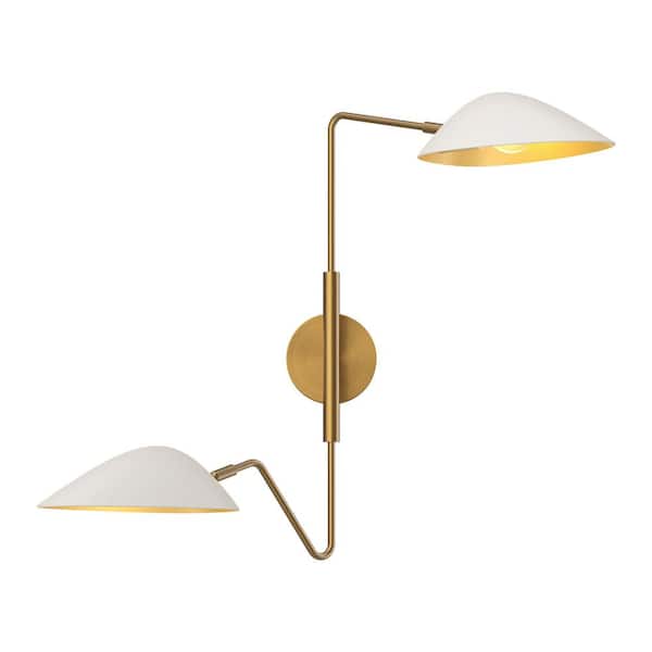 ALORA MOOD Oscar 6-in 2 Light 60-Watt Aged Gold/White Vanity Light