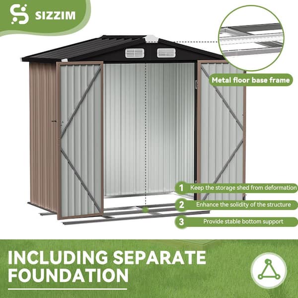 Sizzim Brown 6 ft. W x 4 ft. D Outdoor Metal Storage Shed with