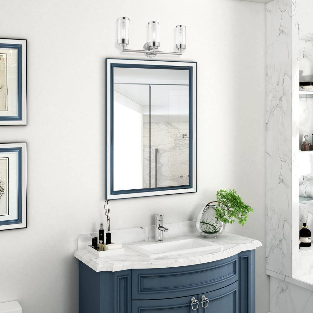 Hillcrest Polished Chrome 3-Light Vanity with Clear Glass Shades