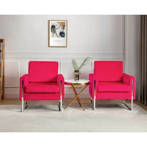 Dardanus Modern Fuchsia Velvet Club Chair with Embedded Metal Armrests Set of 2