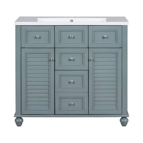 Boosicavelly 36 in. W x 18 in. D x 33 in. H Single Sink Freestanding Bath Vanity in Grey Blue with White Cultured Marble Top