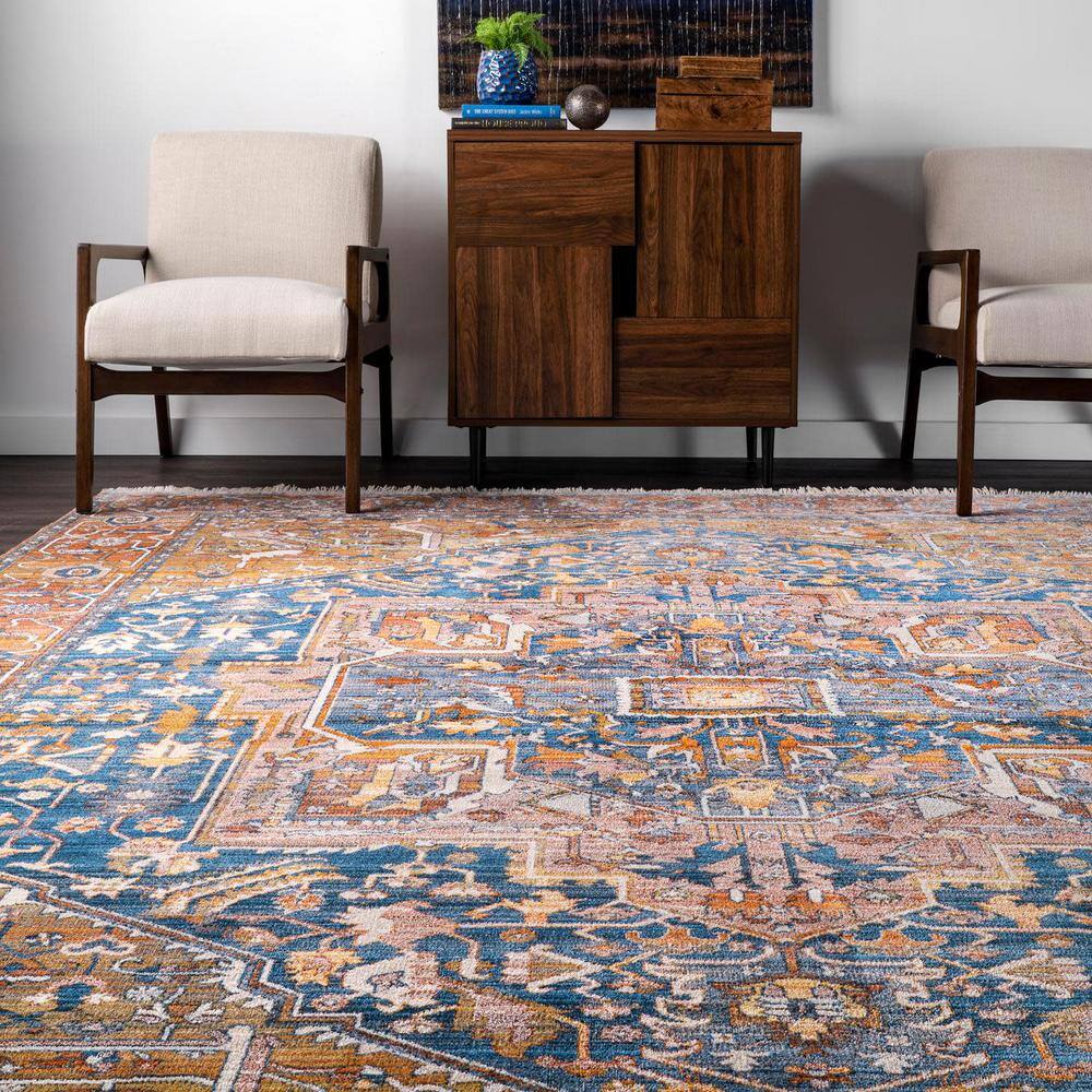 Ivory and Rust Medallion Synthetic Reversible Area Rug 3x5