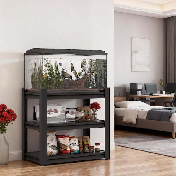 3 Tiers Heavy Duty Steel Adjustable Household Shelving Unit in Black (34 in. W x 31.5 in. H x 18 in. D)