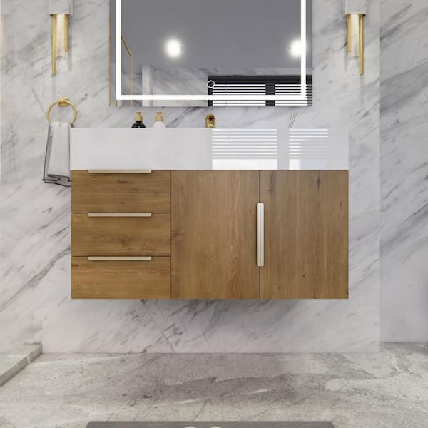 Bethany 36 in. W x 20 in. D x 22 in. H Single Sink Floating Bath Vanity in Oak with White Acrylic Top