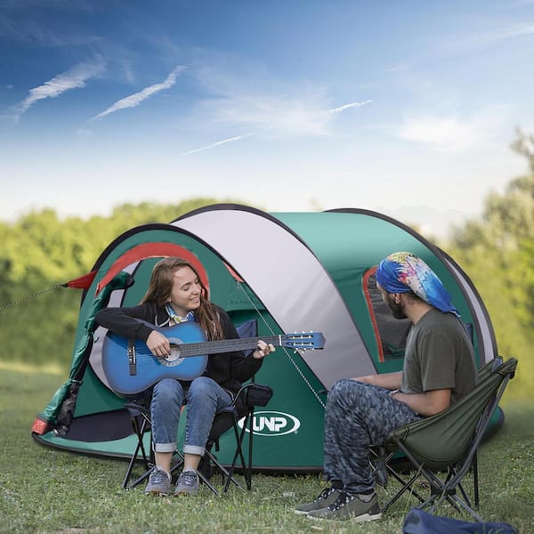 8 ft. x 3 ft. Green Polyester Pop-up Camping Tent, 3 Person, Shade