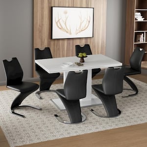 7-Piece White Dining Table Set 59 in. Rectangle Table and 6 Black Chairs