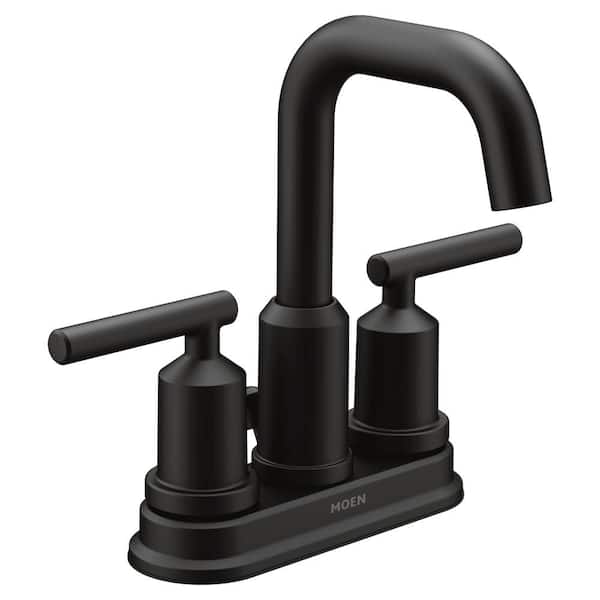 MOEN Gibson 4 in. Centerset 2-Handle High-Arc Bathroom Faucet with Pop-Up Assembly in Matte Black