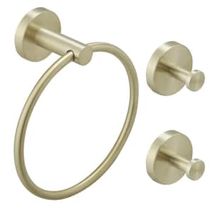 3-Piece Bath Hardware Set with Towel Ring and 2-Pcs Towel Hooks and Mounting Hardware Wall Mount Modern in Brushed Gold
