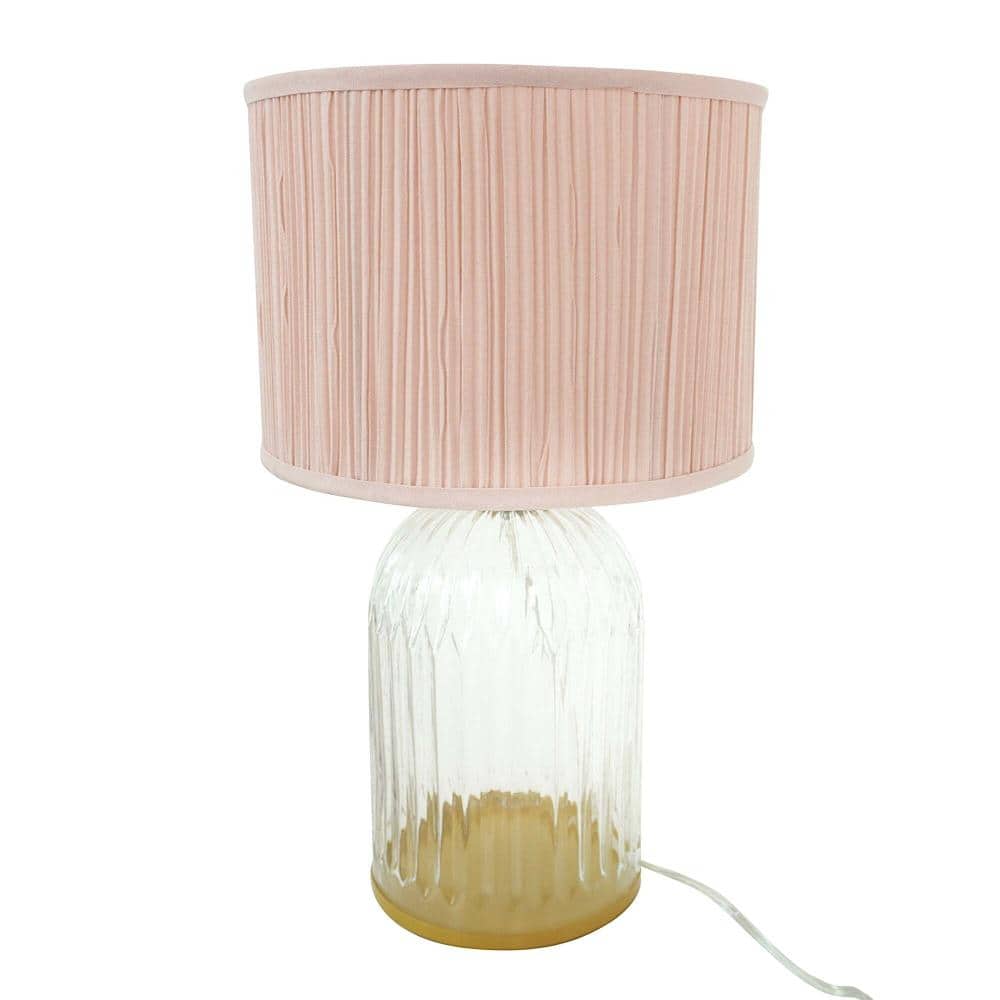 20.87 in. Clear Glass Cylinder Drum Table Lamp Bedside with Pink Linen Shade, E12 Blub Not Included price history on PriceWatchPro