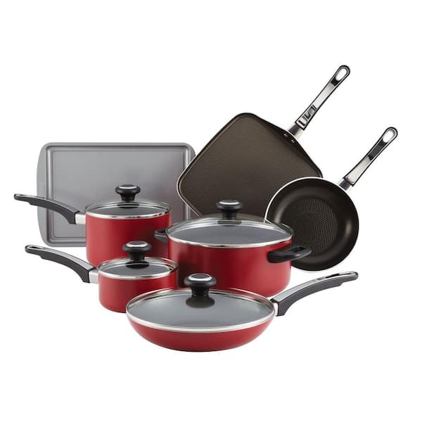 Farberware High Performance 12-Piece Red Cookware Set with Lids