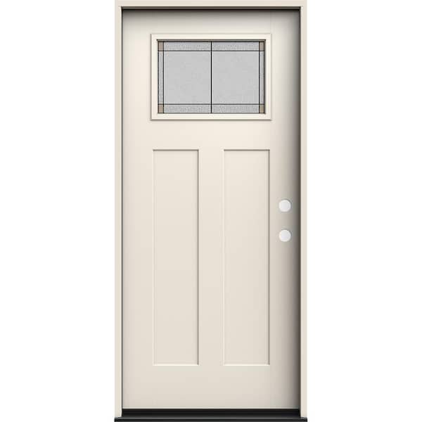 JELD-WEN 36 in. x 80 in. Left-Hand 1/4 Lite Craftsman Ballantyne Decorative Glass Primed Fiberglass Prehung Front Door