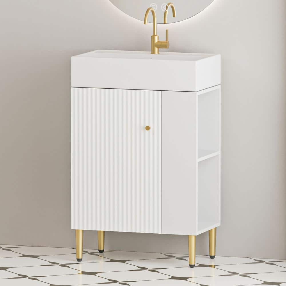 フィヨ　セレニティ Ziyudura 21.6 in. Single Sink Freestanding White Bath Vanity with