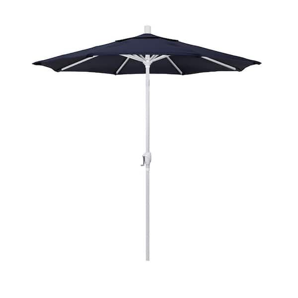 California Umbrella 7.5 ft. White Aluminum Pole Market Aluminum Ribs Push Tilt Crank Lift Patio Umbrella in Navy Sunbrella