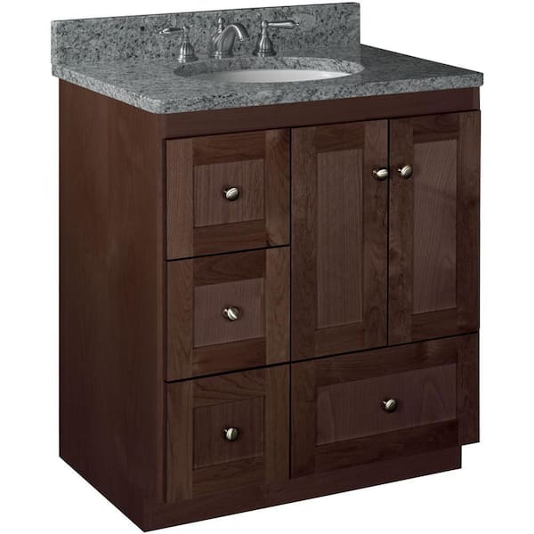 Simplicity by Strasser Shaker 30 in. W x 21 in. D x 34.5 in. H Bath Vanity Cabinet without Top in Dark Alder