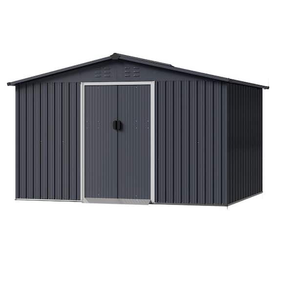 Garvee Professional Install 8 ft. W x 12 ft. D Metal Storage Shed in Gray with Lockable Sliding Door (96 Sq. Ft.)