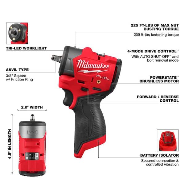 M12 FUEL 12V Lithium-Ion Brushless Cordless 3/8 in. Sub Compact Impact Wrench