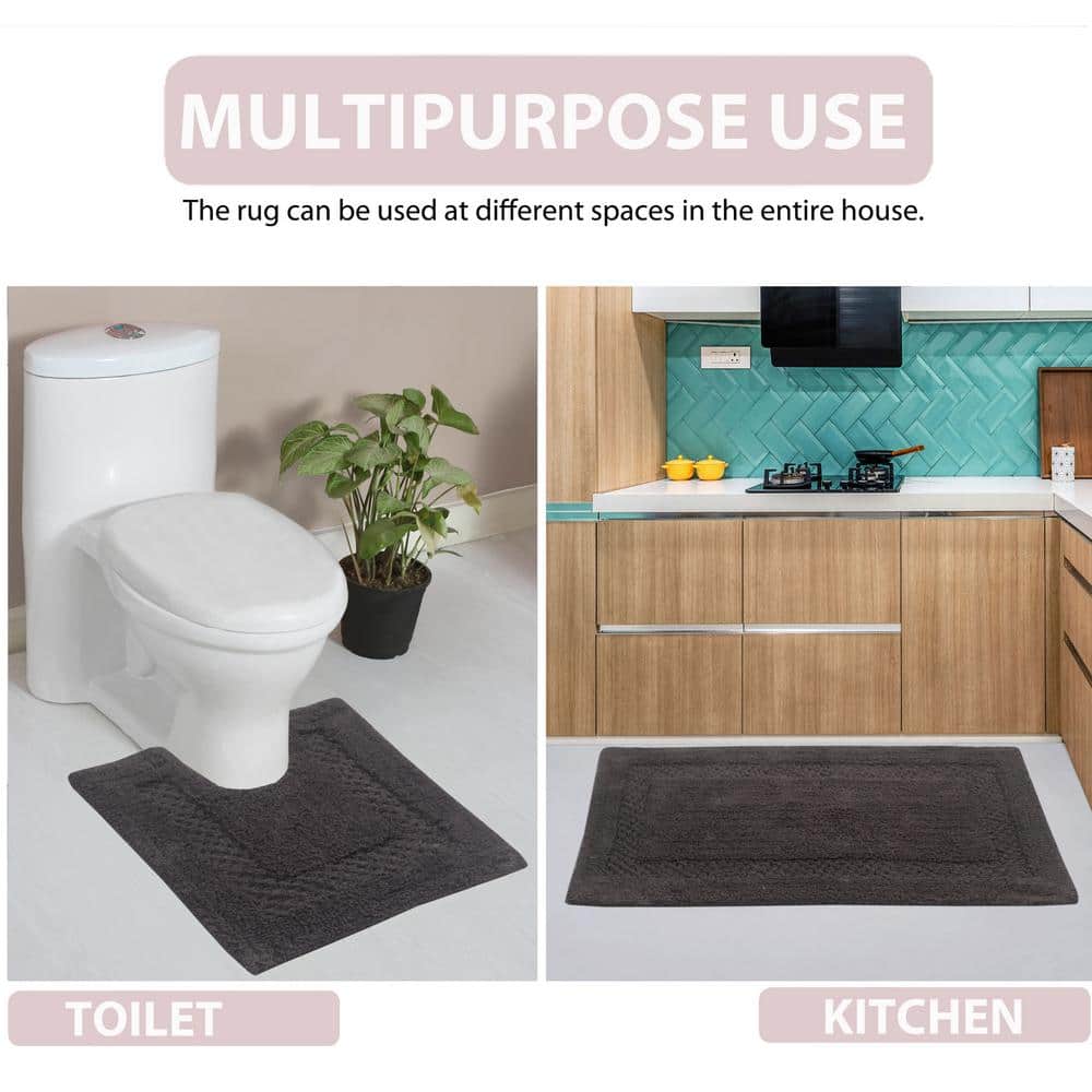 Classy Gray Cotton Tufted 2-Piece Bath Rug Set