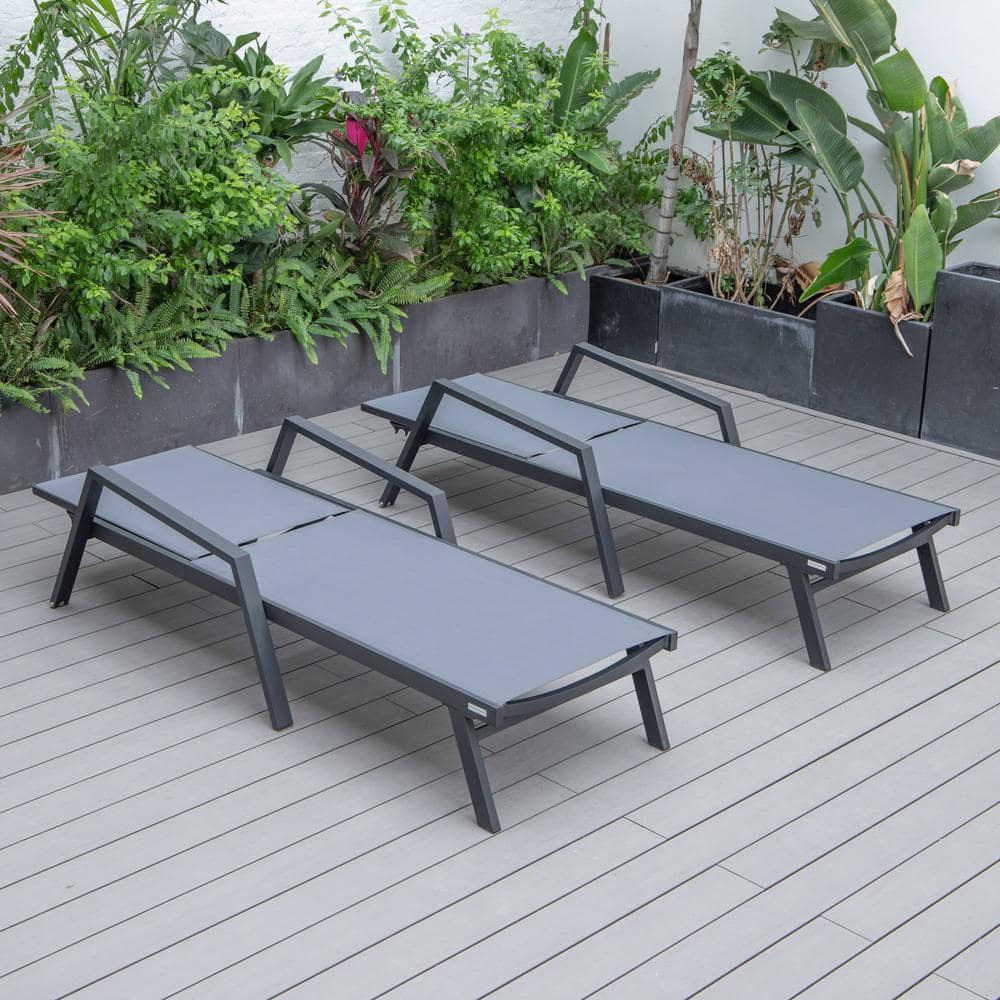 Modern Dark Grey Aluminum Patio Chaise Lounge Chair with Armrests