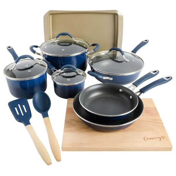 14-Piece Nonstick Aluminum Cookware Combo Set in Blue 985118432M - The Home  Depot