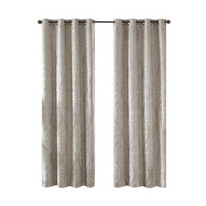 Elysia Silver Damask Knitted Jacquard Damask 50 in. W x 108 in. L Blackout Grommet Top Curtain