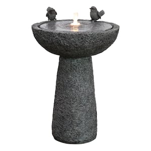 27 in. H Natural Finish Bird Bath Fountain Outdoor with Warm White LED