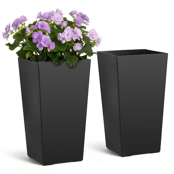 9 qt. Black Plastic Square Planter and Drainage Holes, Weather-Resistant (11.81 in. L x 11.81 in. W x 21.65 in. H)2-Pack