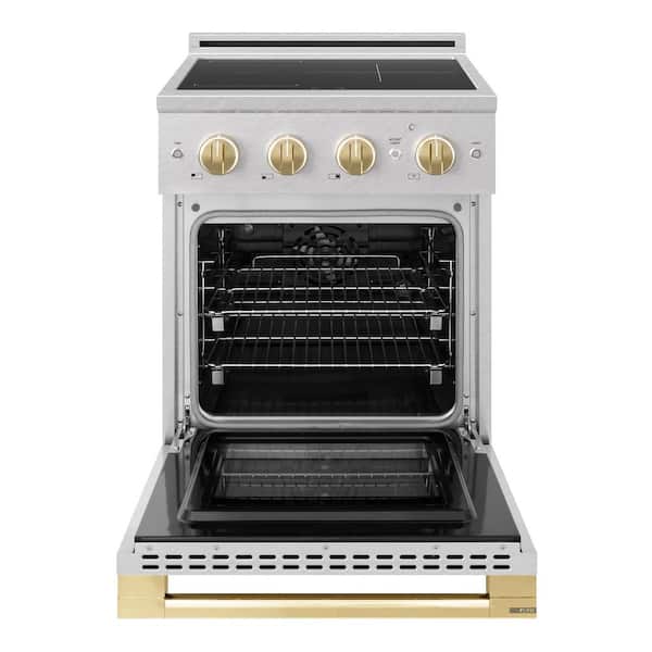 Autograph 24 in. 3.2 cu. ft. Marino Induction Range 3 Element Cooktop and Electric Oven in Satin Stainless with Gold
