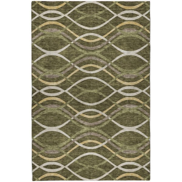 Dream Shag Premium Machine Washable Abstract ADS757 Olive 9 ft. x 12 ft. Area Rug